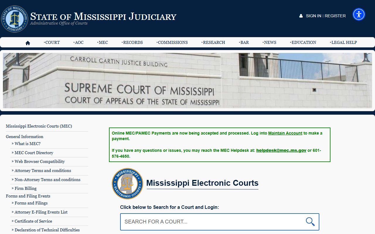 Winston County court records after jail arrest Mississippi Electronic Courts access